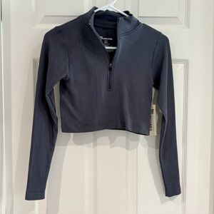 No Boundaries Crop Gray Ribbed Long Sleeve Zip Top Women Junior S 4/6 NWT Active